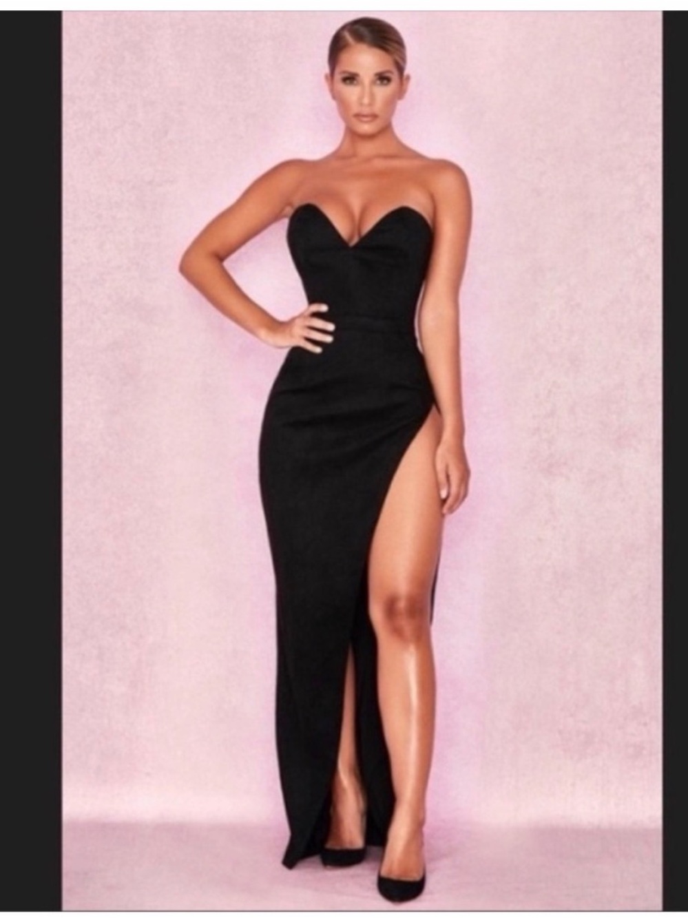 LIKE NEW House of CB Strapless Black High-Slit Evening Gown (worn once!)
